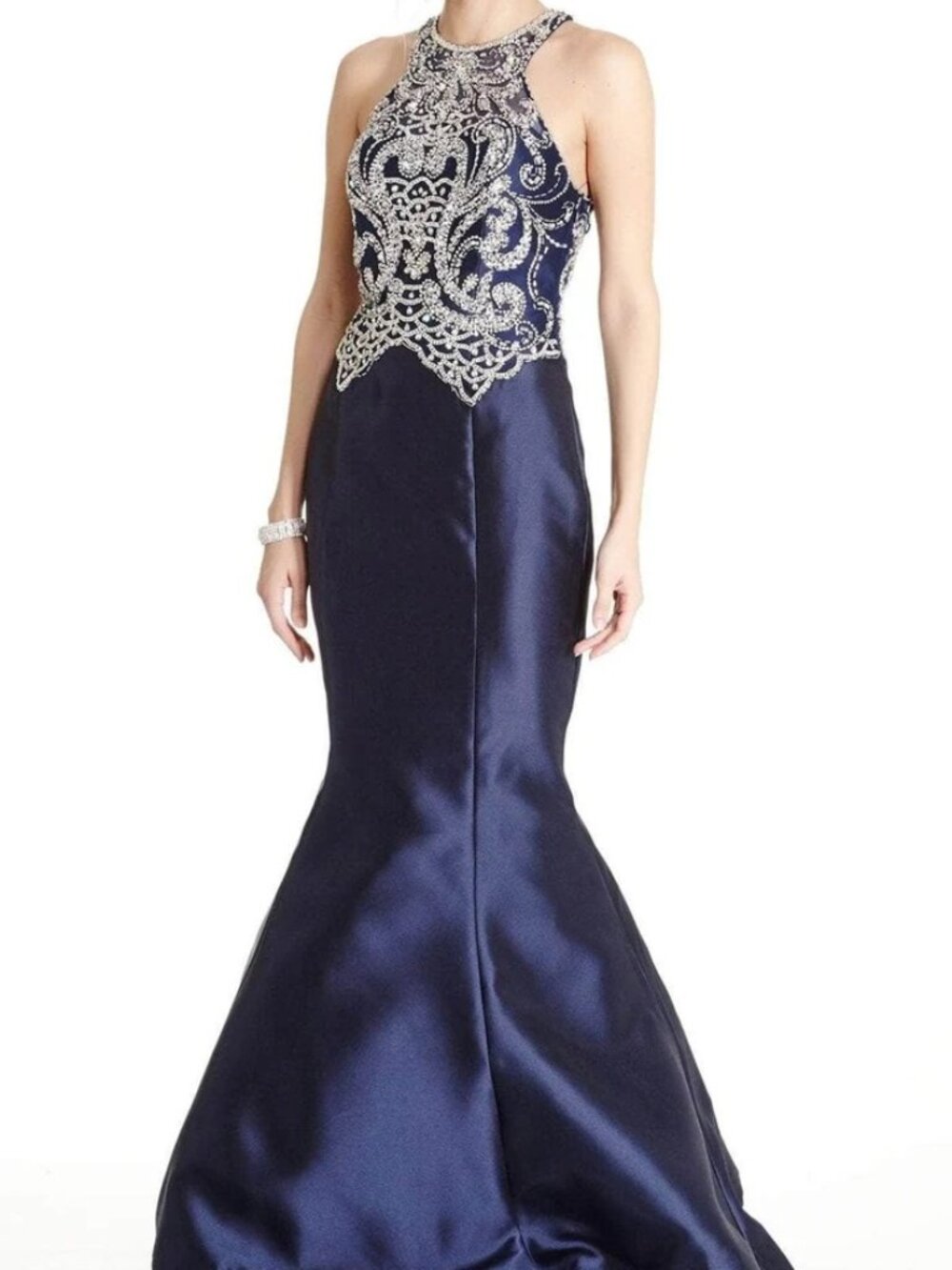 NWT Aspeed Design L1833 Satin Prom Dress Navy Size S